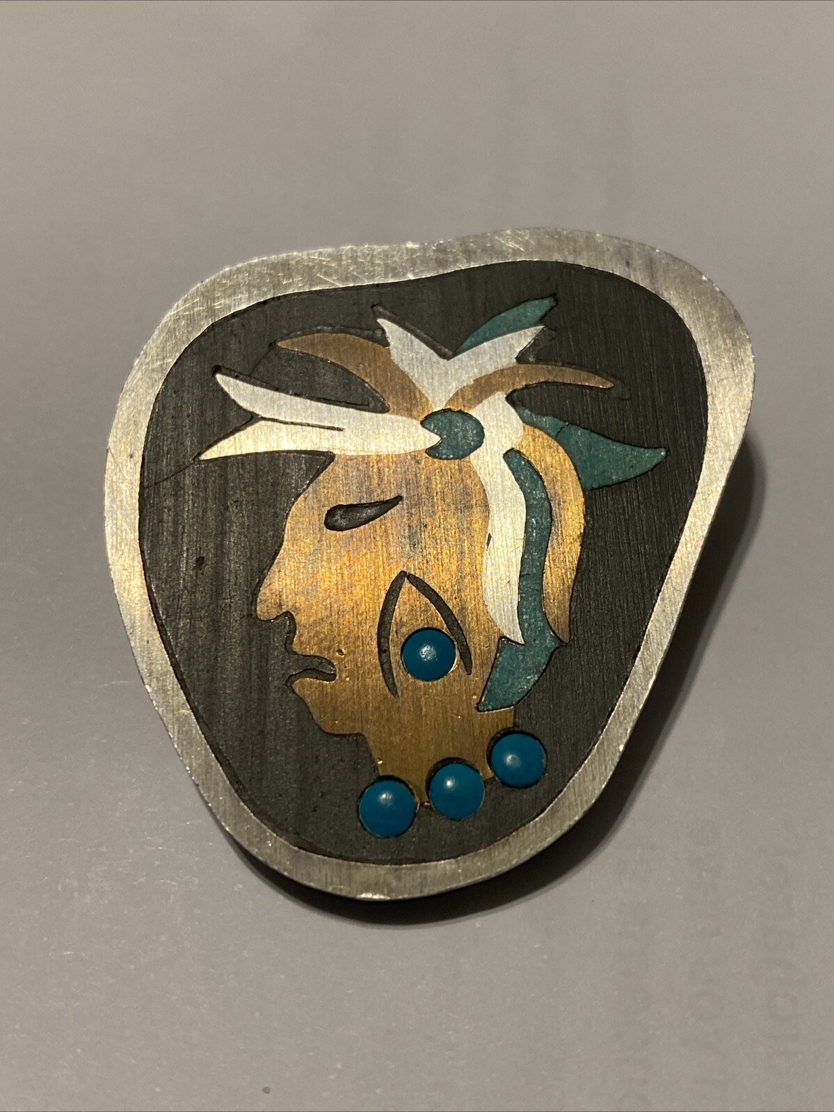 Mid Century Tono Piedra Negra Sterling Turquoise Taxco AC T 127 Pendant/Brooch