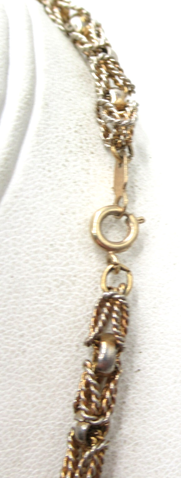 Fancy Textured “Beaded” Metal Gold Tone Long Necklace Vintage