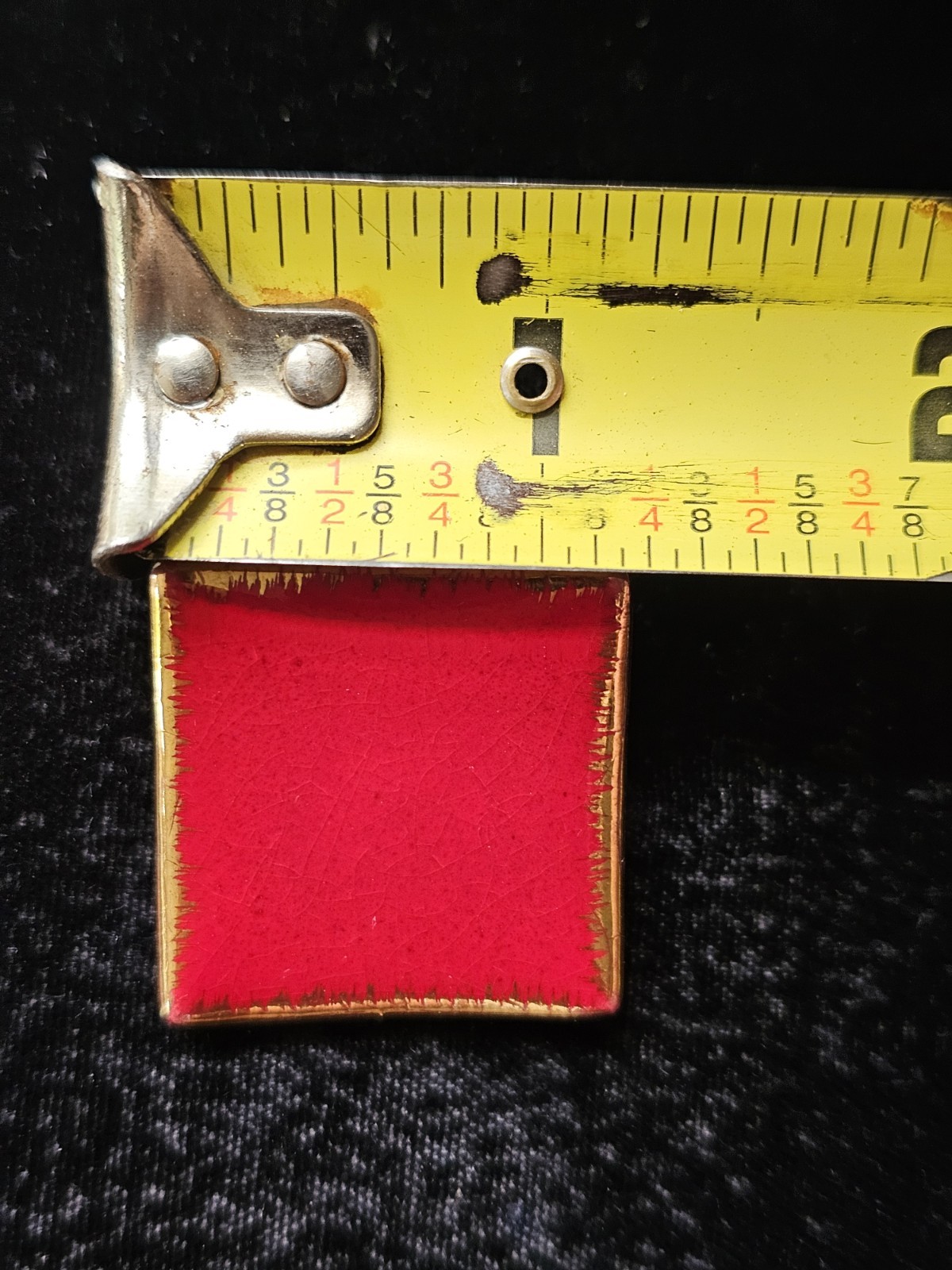 Milvern Co Brooch Handpainted Square Red Gold Curved Edge Design Signed Mcm