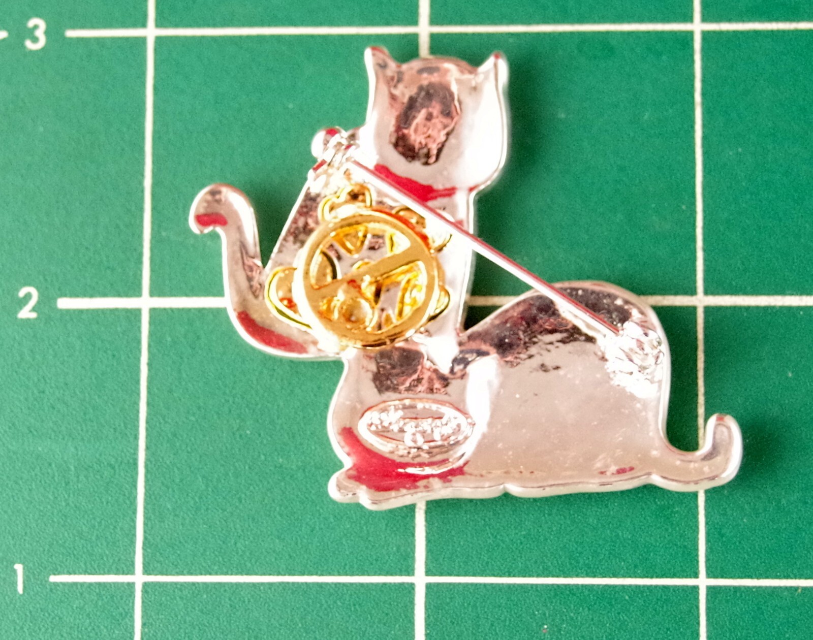 2″ NOS VTG c1980’s DANECRAFT CAT DUO w/ HEARTS & FLOWERS SILVER GOLD BROOCH PIN
