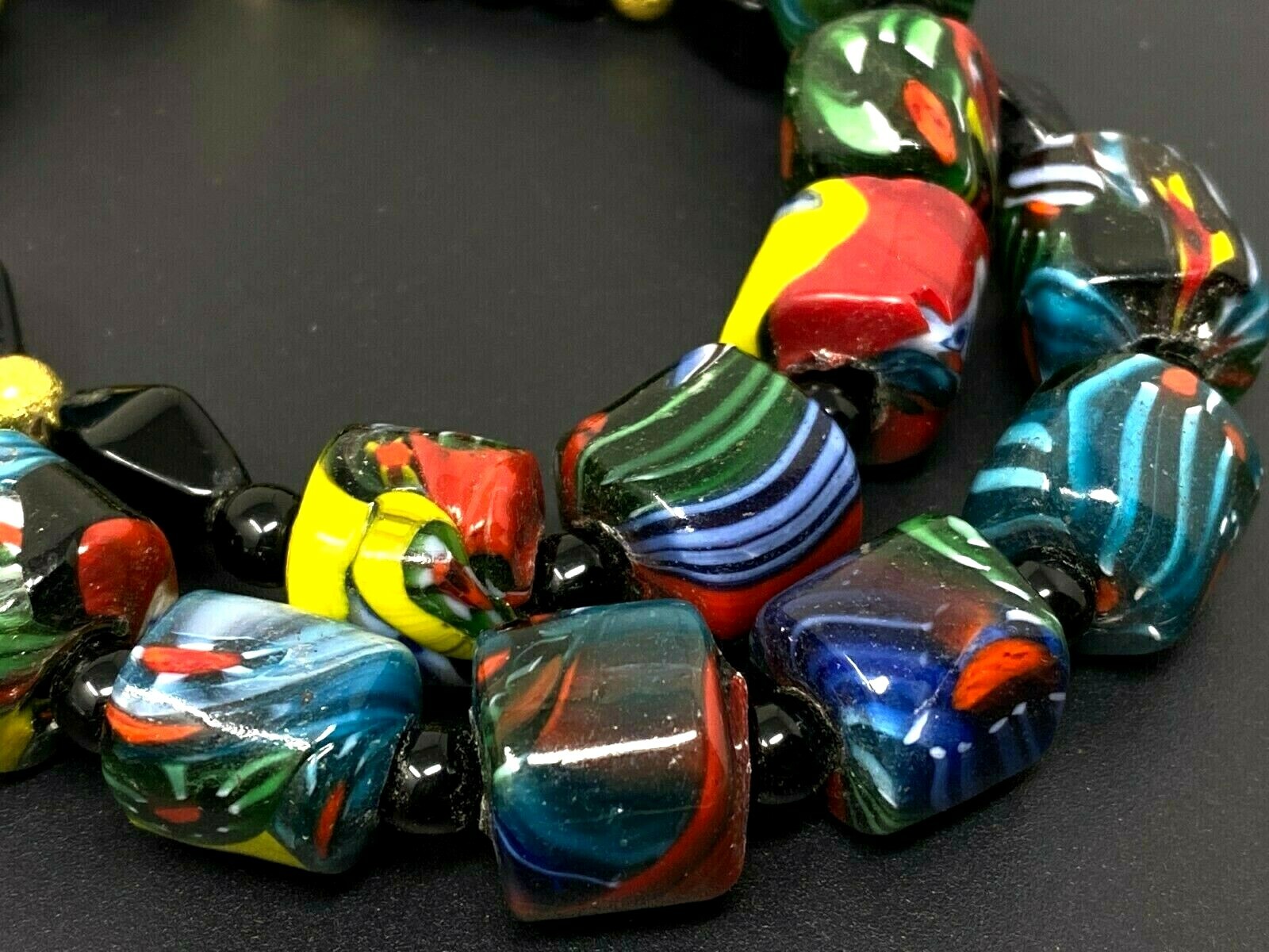 Vintage Multicolor African Glass Trade Bead Necklace 19″