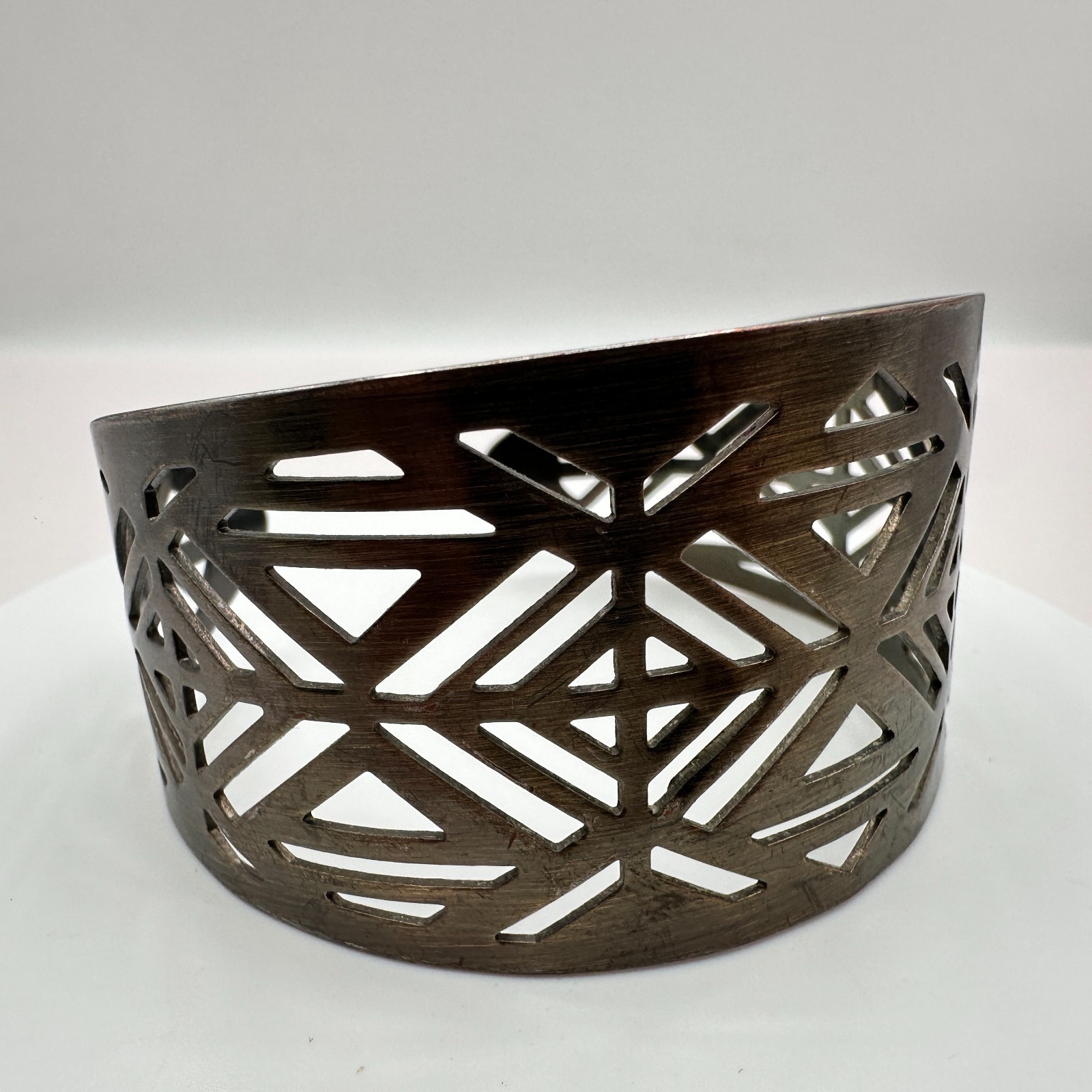 Vintage 80s Silver Tone Cutout Cuff Bracelet Geometric Wide Statement Jewelry