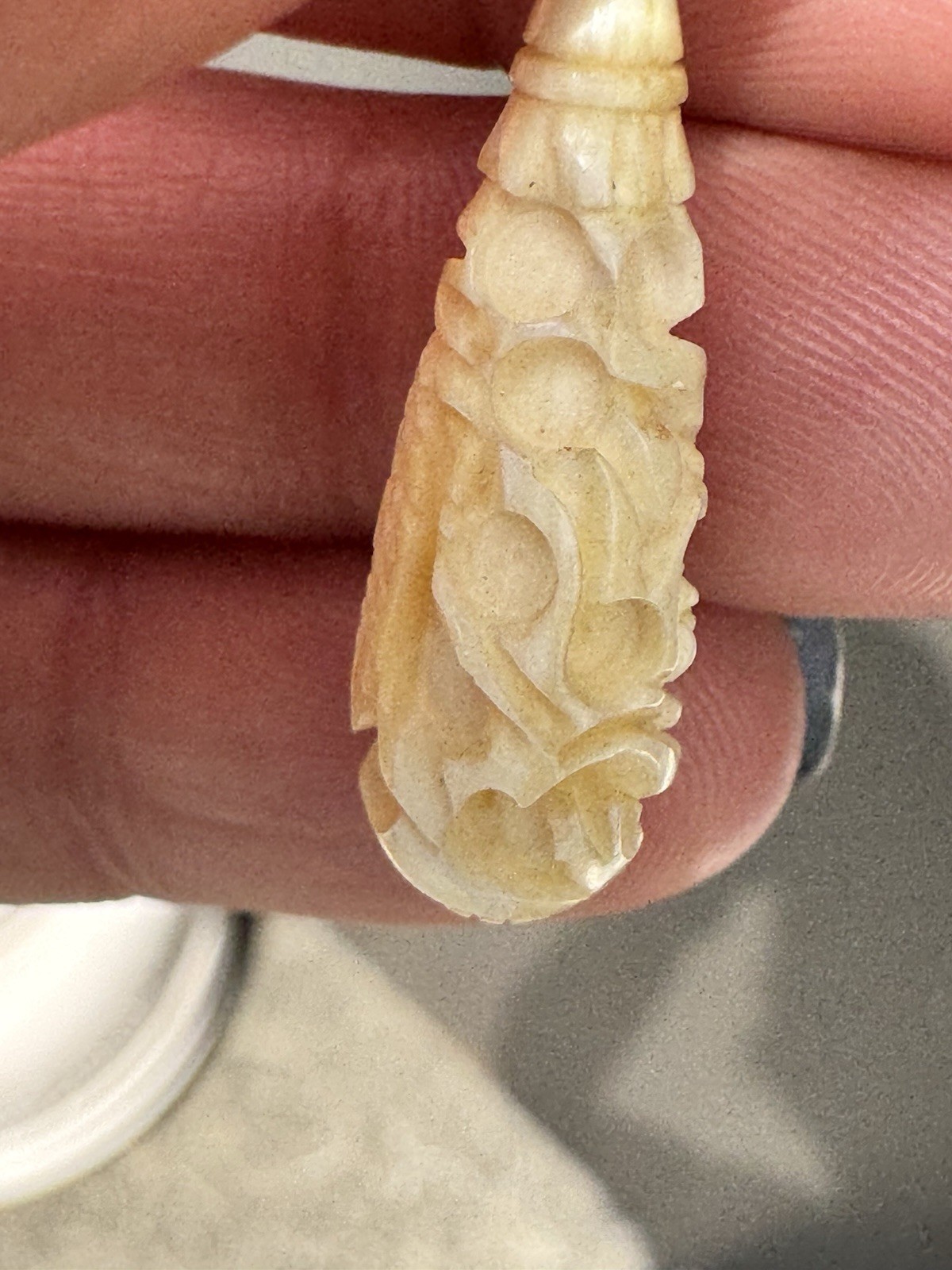 Vtg Carved Bone Dragon Earrings Butterscotch Amber Studs MidCentury Asian Export