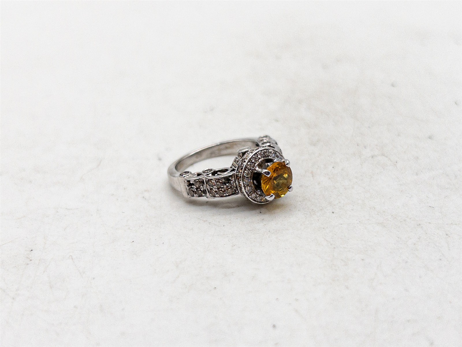$5350 LEVIAN 2.5ct Natural Yellow Sapphire Champagne Diamond 14k White Gold Ring