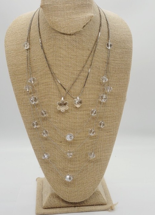 Layered Multi Strand Necklace LOT of 3 Clear Translucent Acrylic Bead Vintage