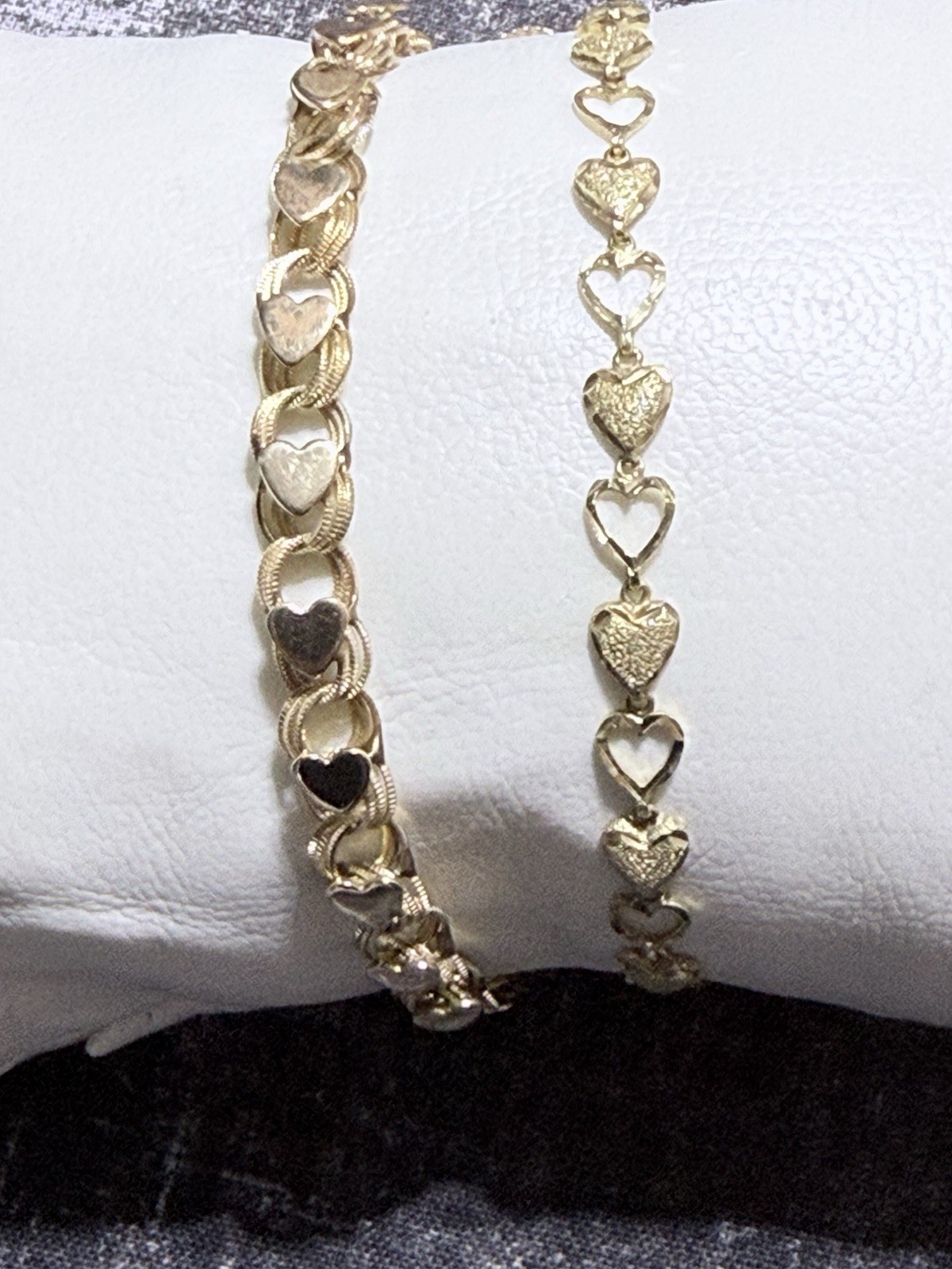 VINTAGE 14K GOLD LOT OF 2 HEART LINK BRACELETS 14.7 GRAMS WEARABLE BOTH MARKED