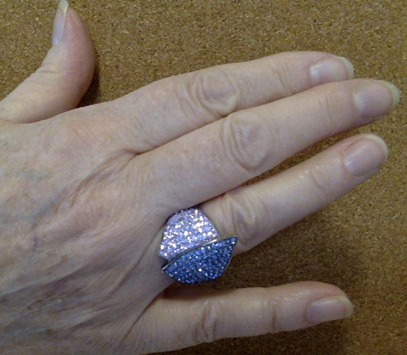 Vintage JCM Pave set Rhinestone Ring Pink Purple White Brass size 8