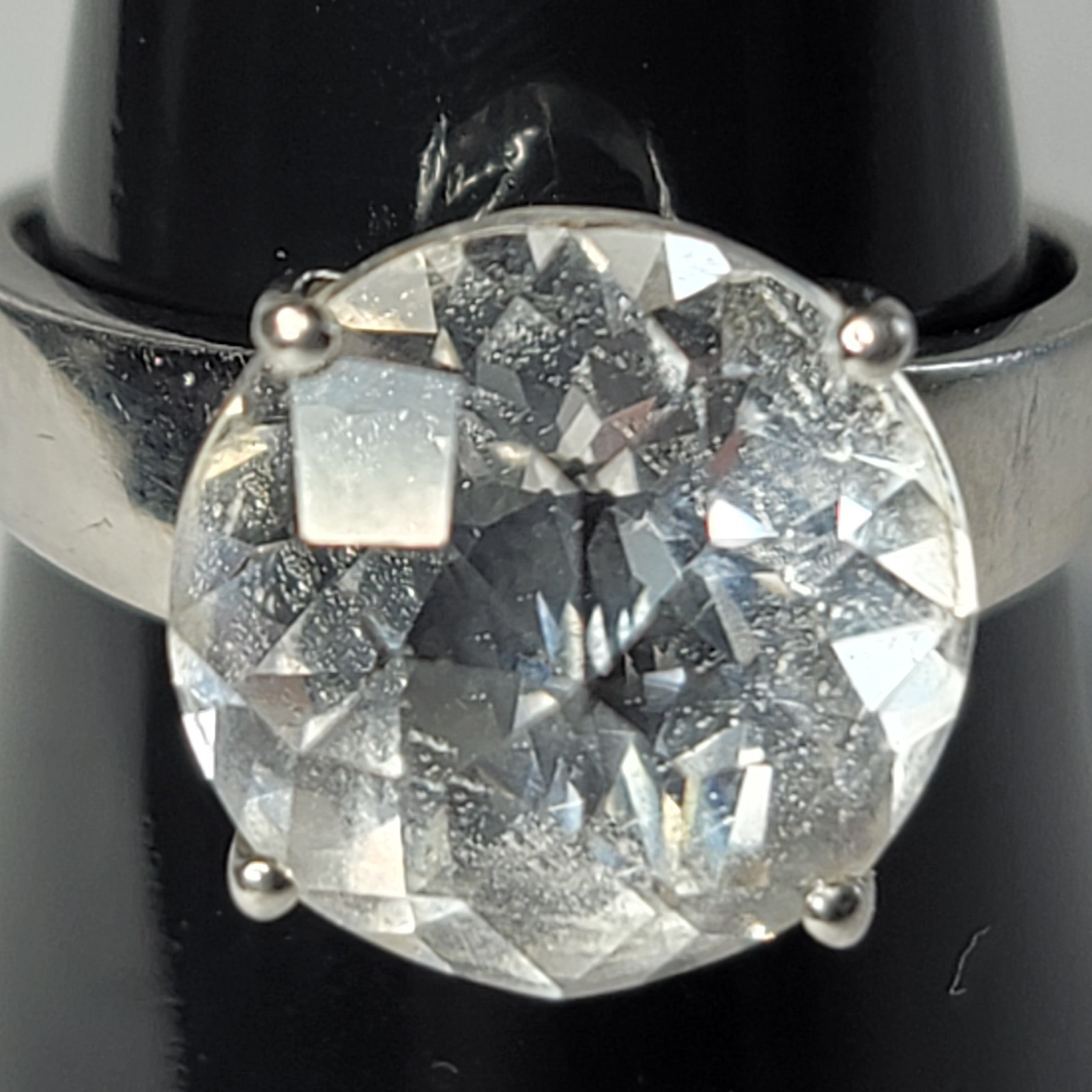 Natural Clear Quartz Ring 925 Sterling Silver 12mm Healing Crystal Size 7.75
