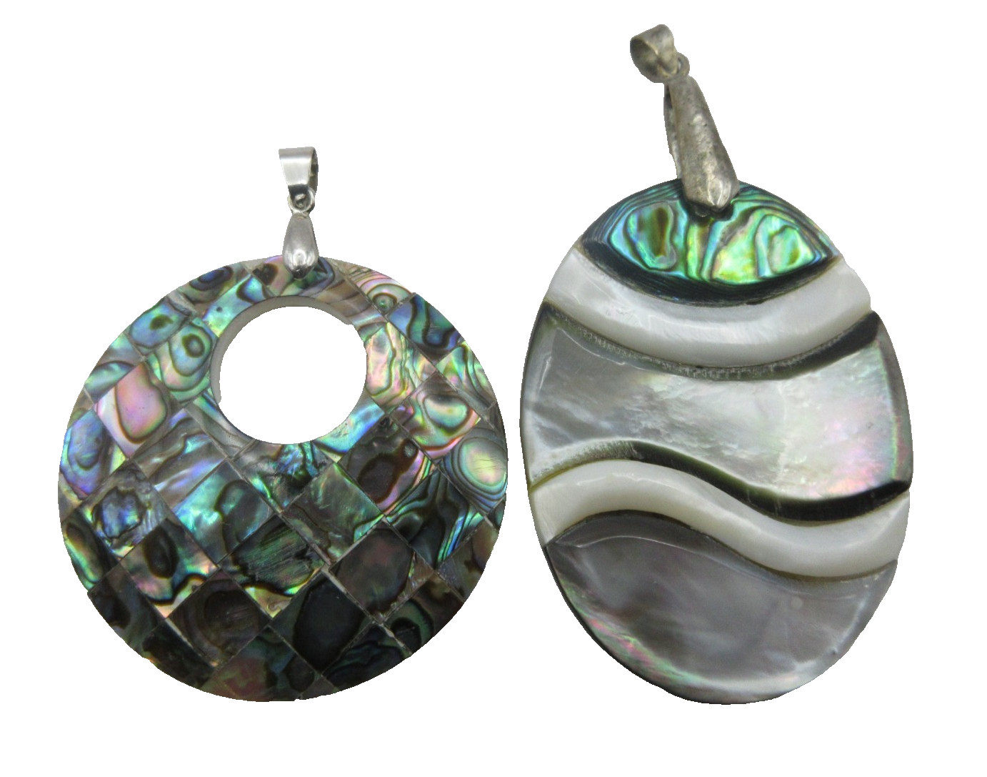 Lot of 2 Artisan Vintage Pendant Necklace MOP Mother of Pearl Abalone Sea Shell