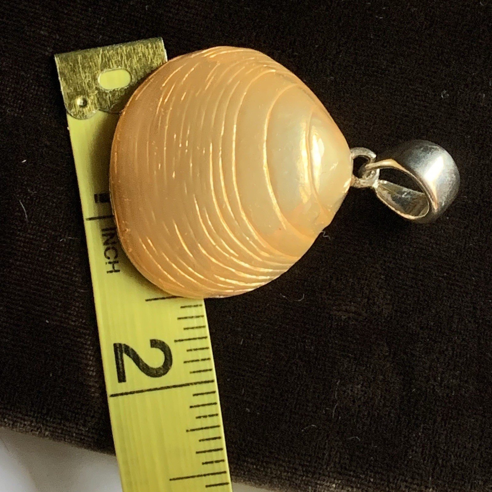Signed MJ Vintage Silver tone and Orange Sea Shell Pendant Nautical Beach