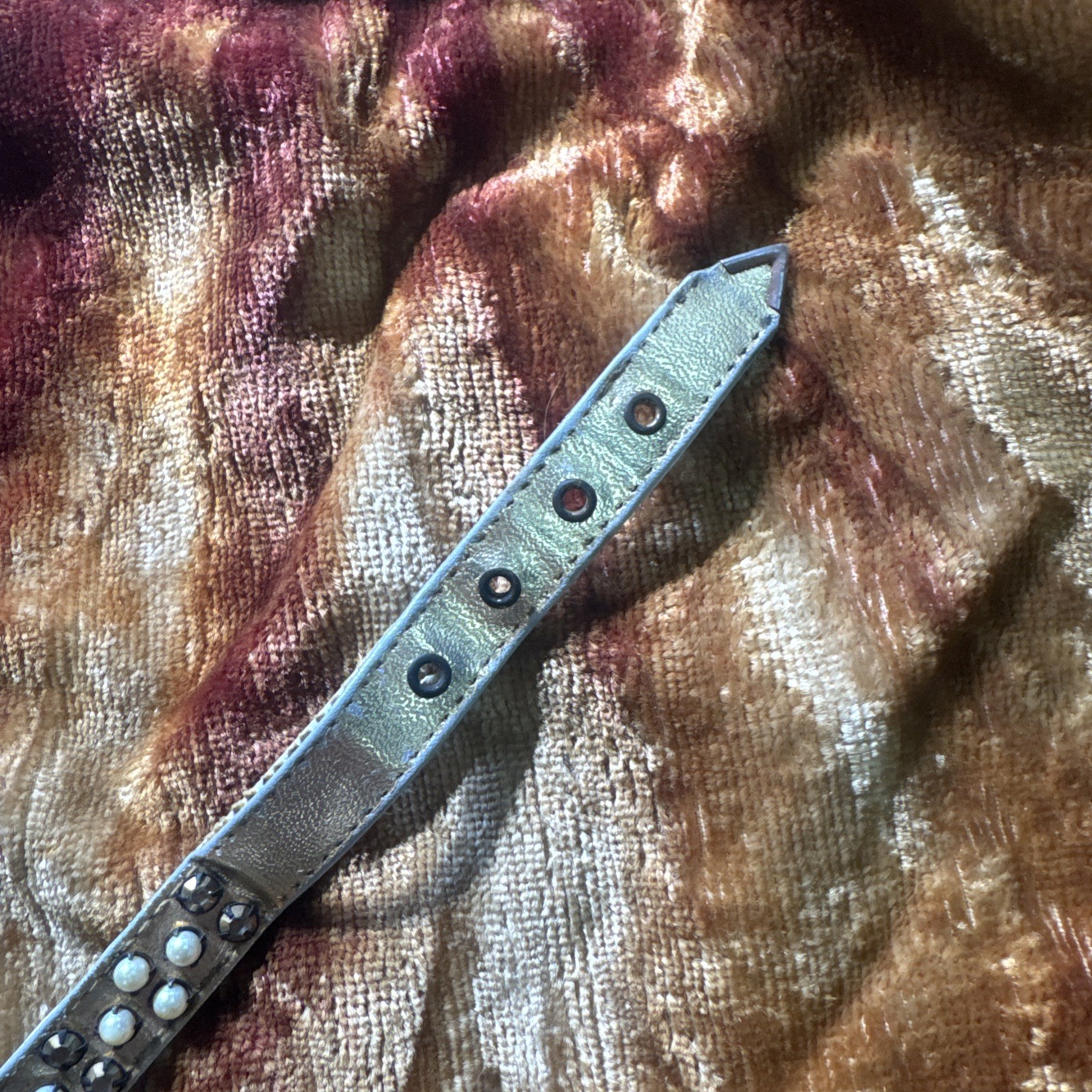 Vintage 1950s Leather & Rhinestone Dog Collar To Be Worn As Choker Necklace