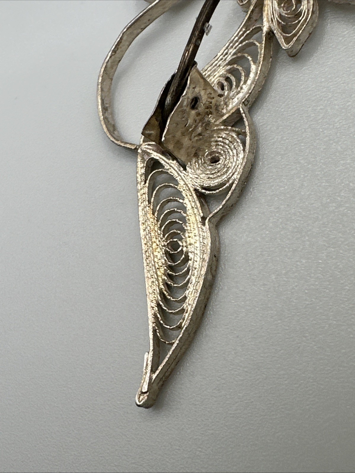 Hand Made EUROPEAN Filigree Brooch 4 in. Silver Lotus Floral