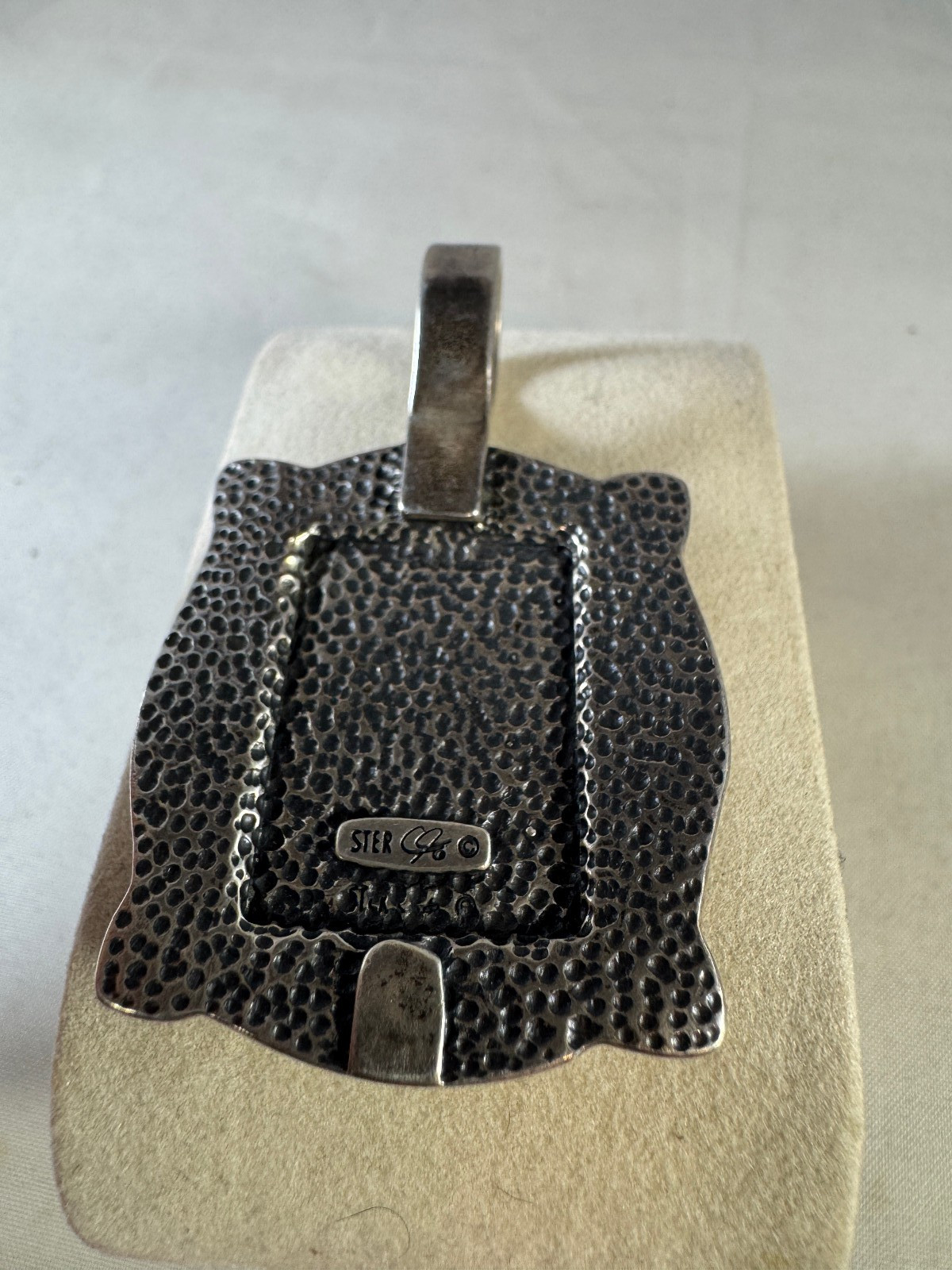 Vintage CJ Sterling Silver Inlay mosaic stone in landscape design pendant