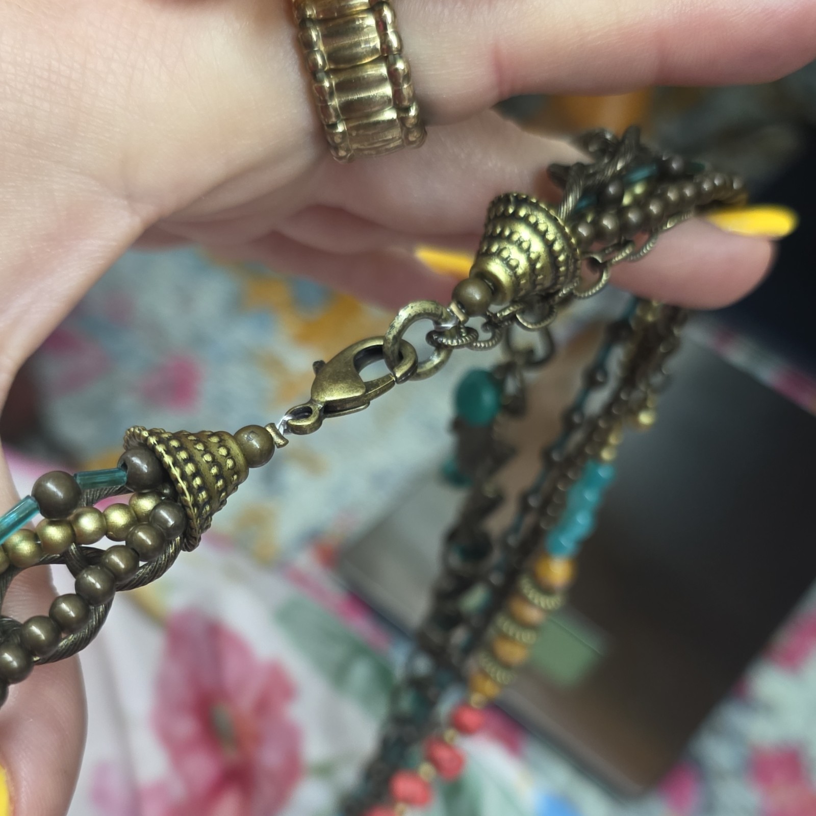 Vintage Multi-Strand Bohemian Statement Necklace Francaise Coin Charms Beads EUC