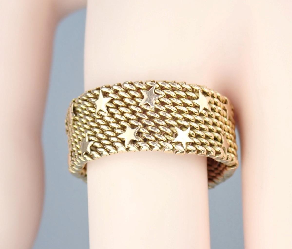 Fine Vintage Italian Solid 18K Gold Floating Stars Celestial Woven Mesh Ring 11