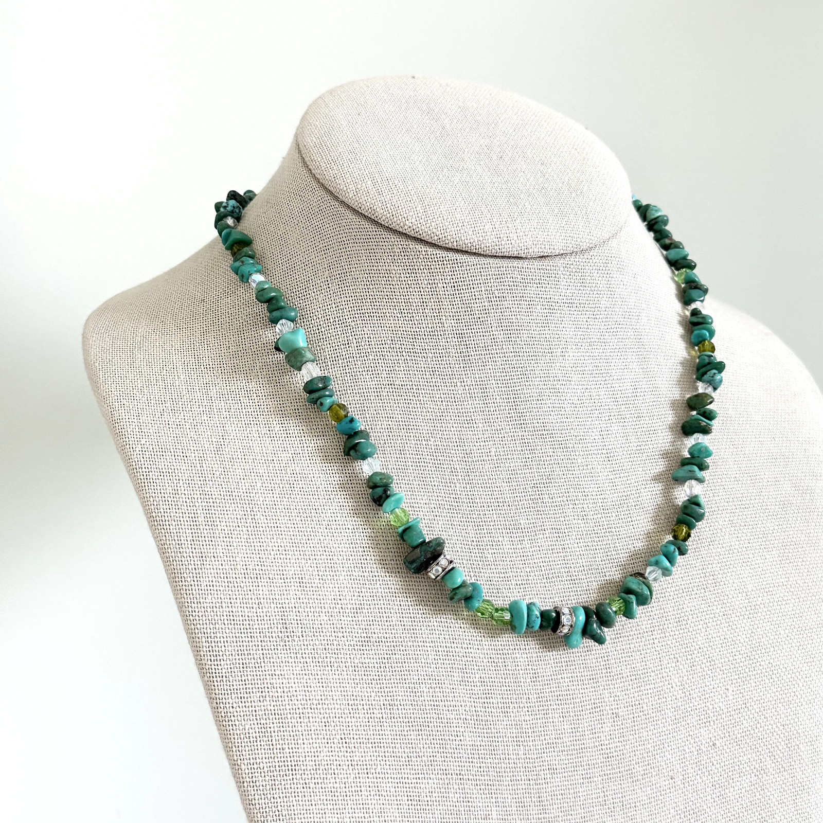 Vintage Kirks Folly Turquoise AB Crystal Beaded Ladies Strand Necklace
