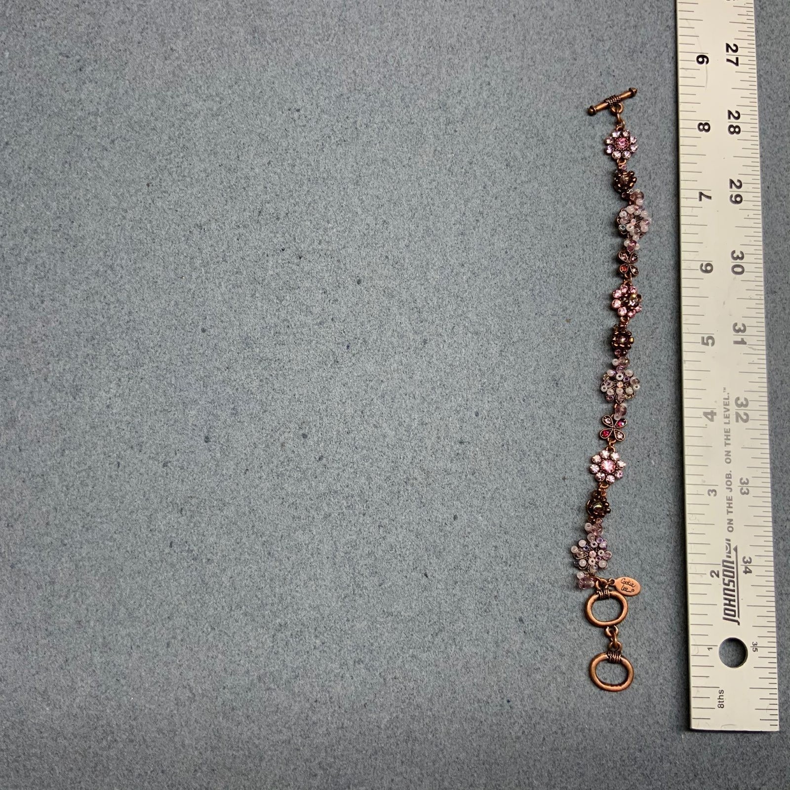 Cookie Lee Rhinestone Bracelet 7.5 In As Is Copper Purple Pink Red Floral Toggle