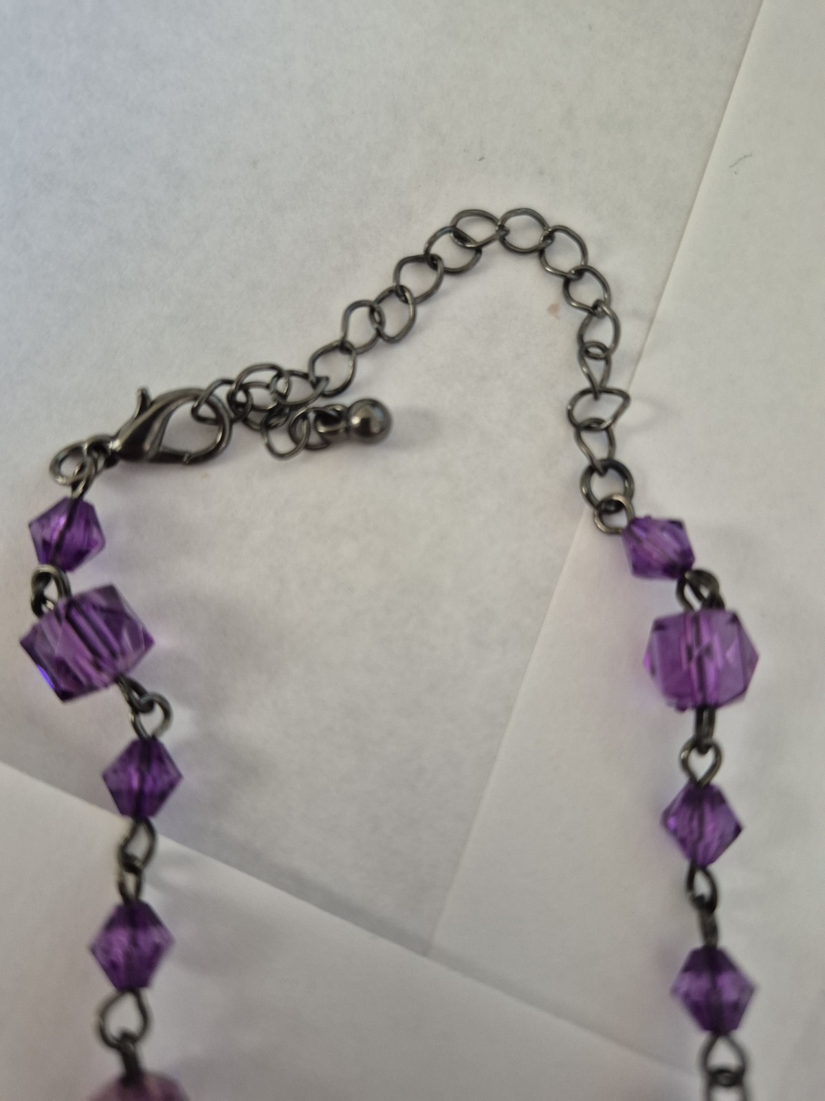 VTG Filigree Dangle Pendant Beaded Chain Purple Necklace 19″