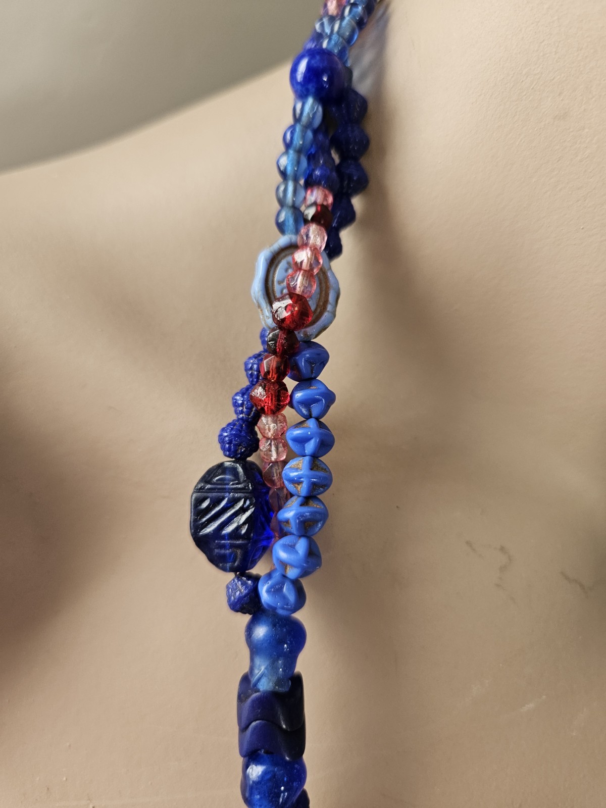 ANTIQUE NEIGER 1920s ART Deco BLUE GLASS BEAD Necklace