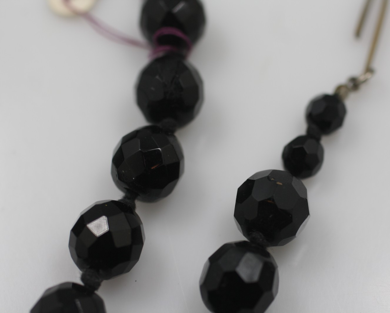 Vintage 2 PC black glass faceted beaded necklace W. Germany Austria 17 & 18″