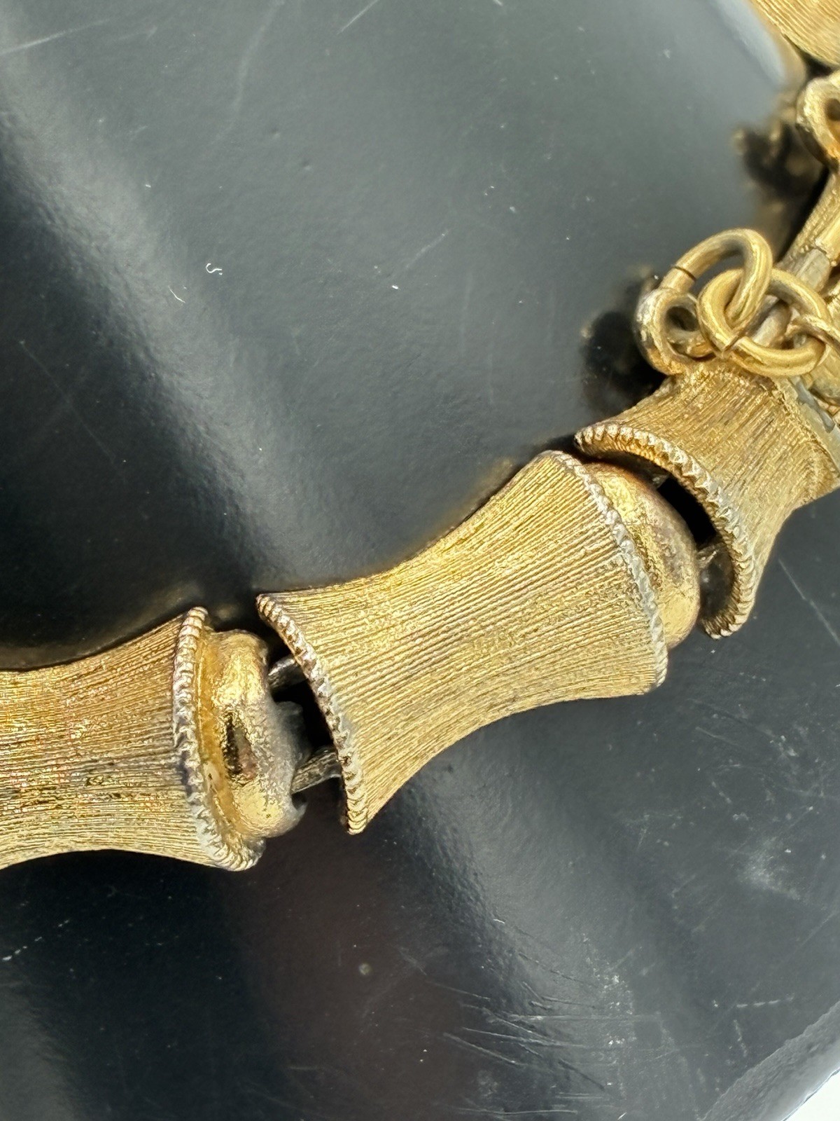 Monet Signed Vintage Gold Tone Bamboo Link Bracelet Textured 7 inch
