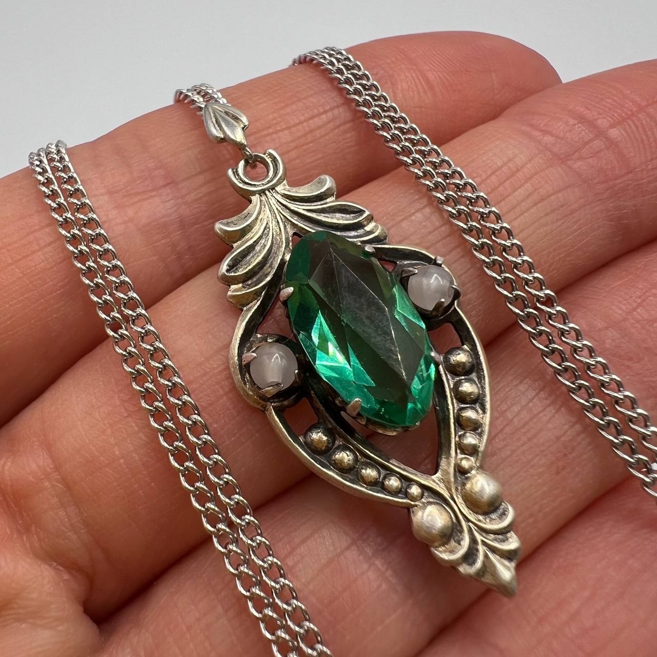 Vintage Soviet Sterling Silver 875 Women’s Jewelry Chain Necklace Pendant Marked