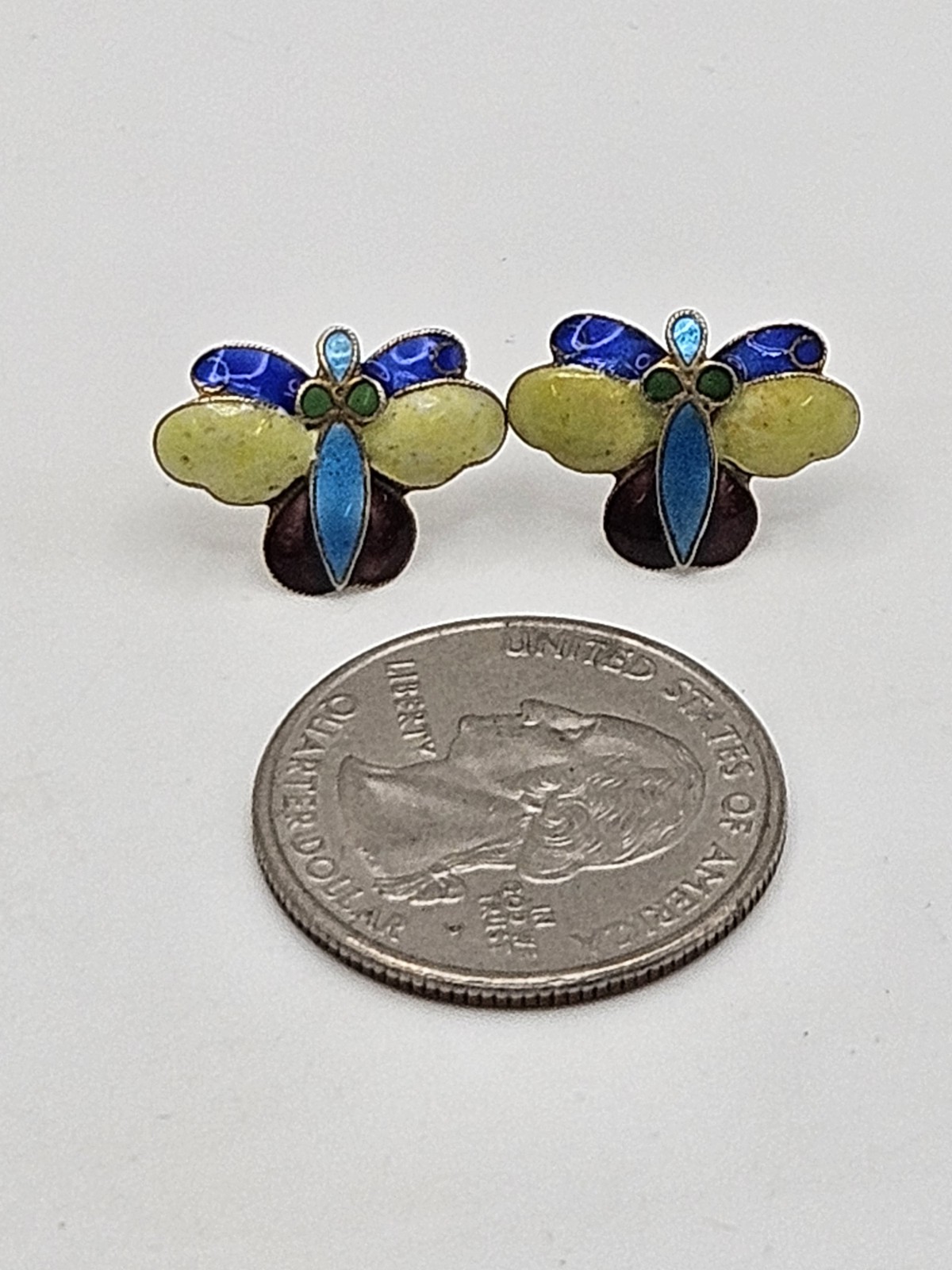 Vintage Thousand Flowers Enamel Cloisonne Sterling Silver Gold Finish Earrings