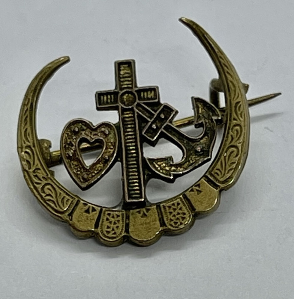 Antique Victorian Faith, Hope & Charity Goldtone Brass Brooch Pendant