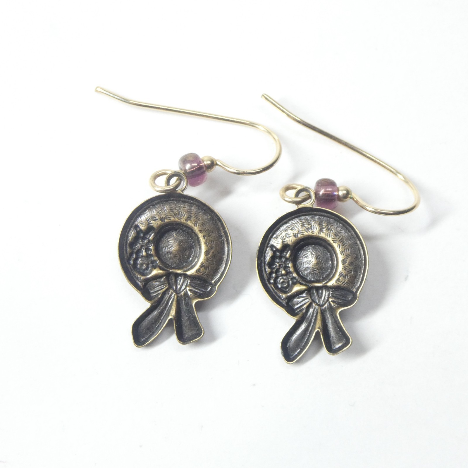 Red Hat Society Enamel Dangle Earrings w/Purple Ribbon