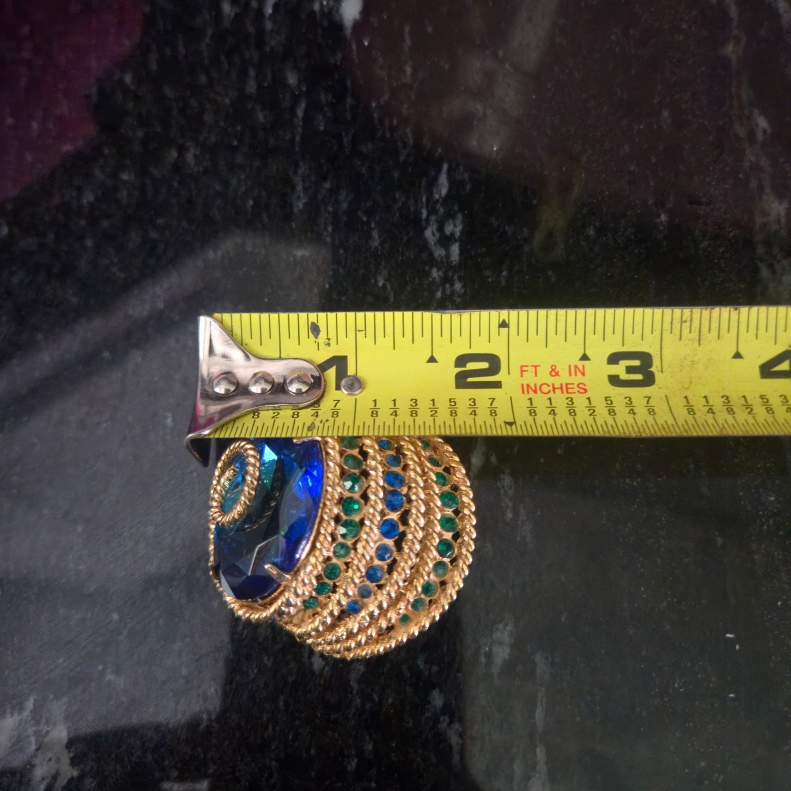 Vintage Corocraft Blue Glass Brooch Rhinestone Designer Jewelry Egyptian Revival