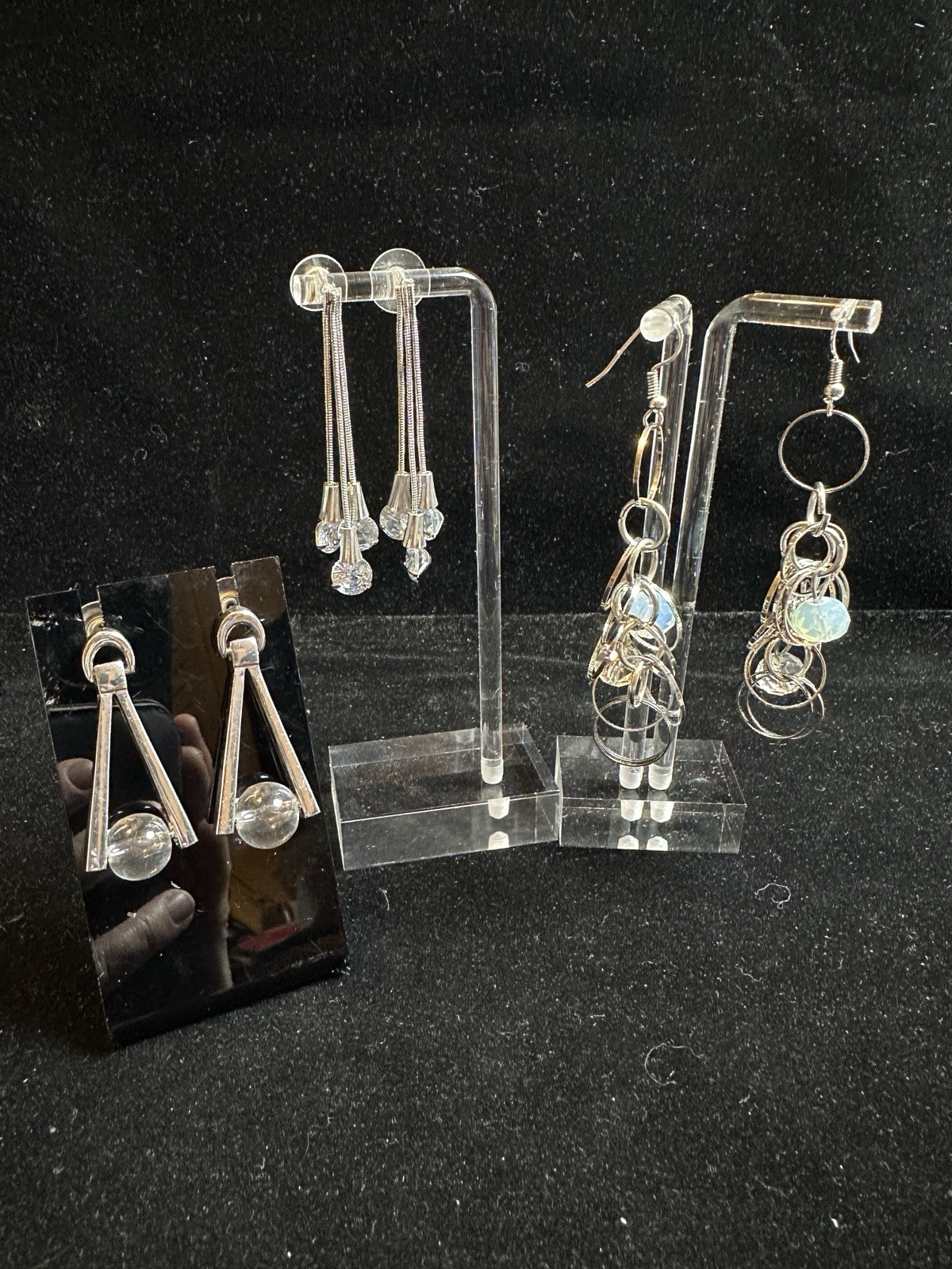 Vintage Lot of 3 Pierced Dangle Earrings Silver Tone With Sparkle