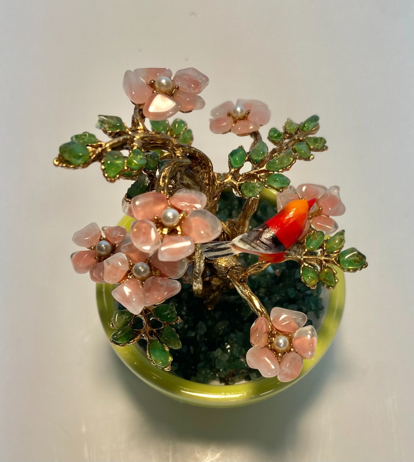 AUTHENTIC SWOBODA GEM TREE ~ROSE QUARTZ, PERIDOT, PEARL, BIRD ON TREE~STUNNING!