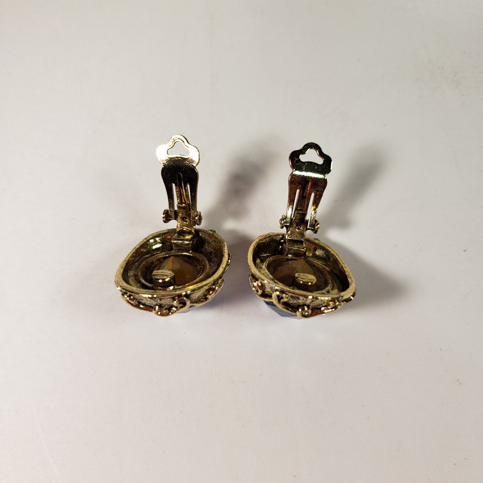 Vintage Light Blue Stone In Gold Like Setting.Clip On Earrings