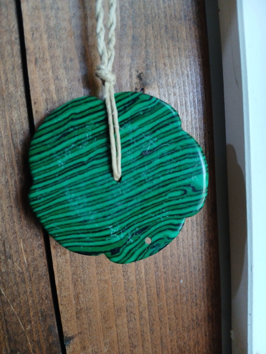 Malachite Necklace Hemp Cord Hippie Boho Travel Wear Friend’s Gift Blemished