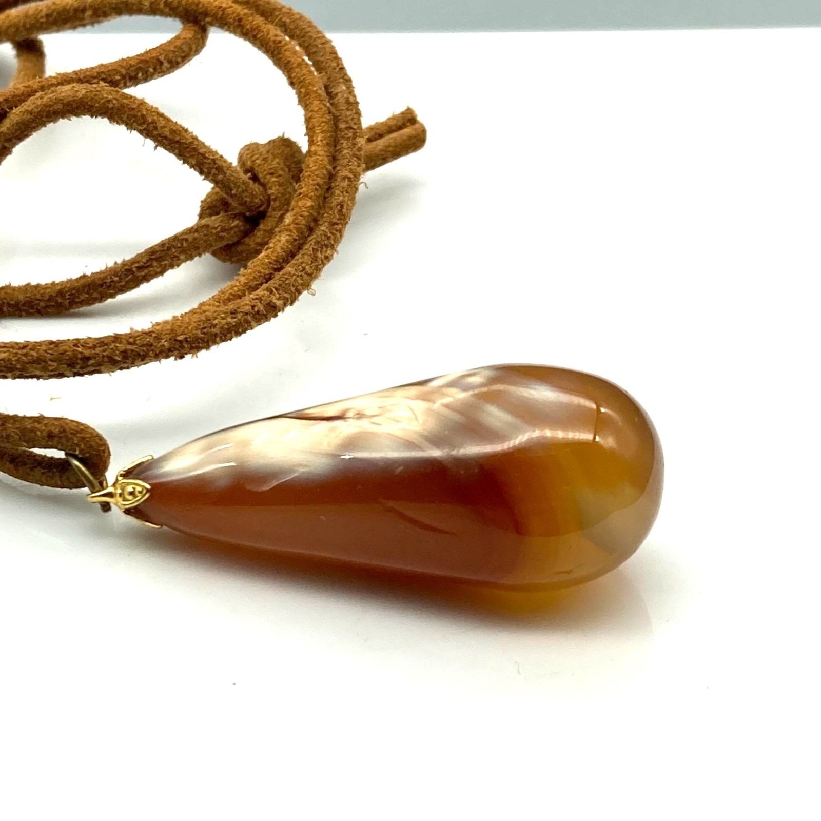 Vintage Carnelian Faceted Teardrop Pendant Necklace, Natural Polished Gemstone