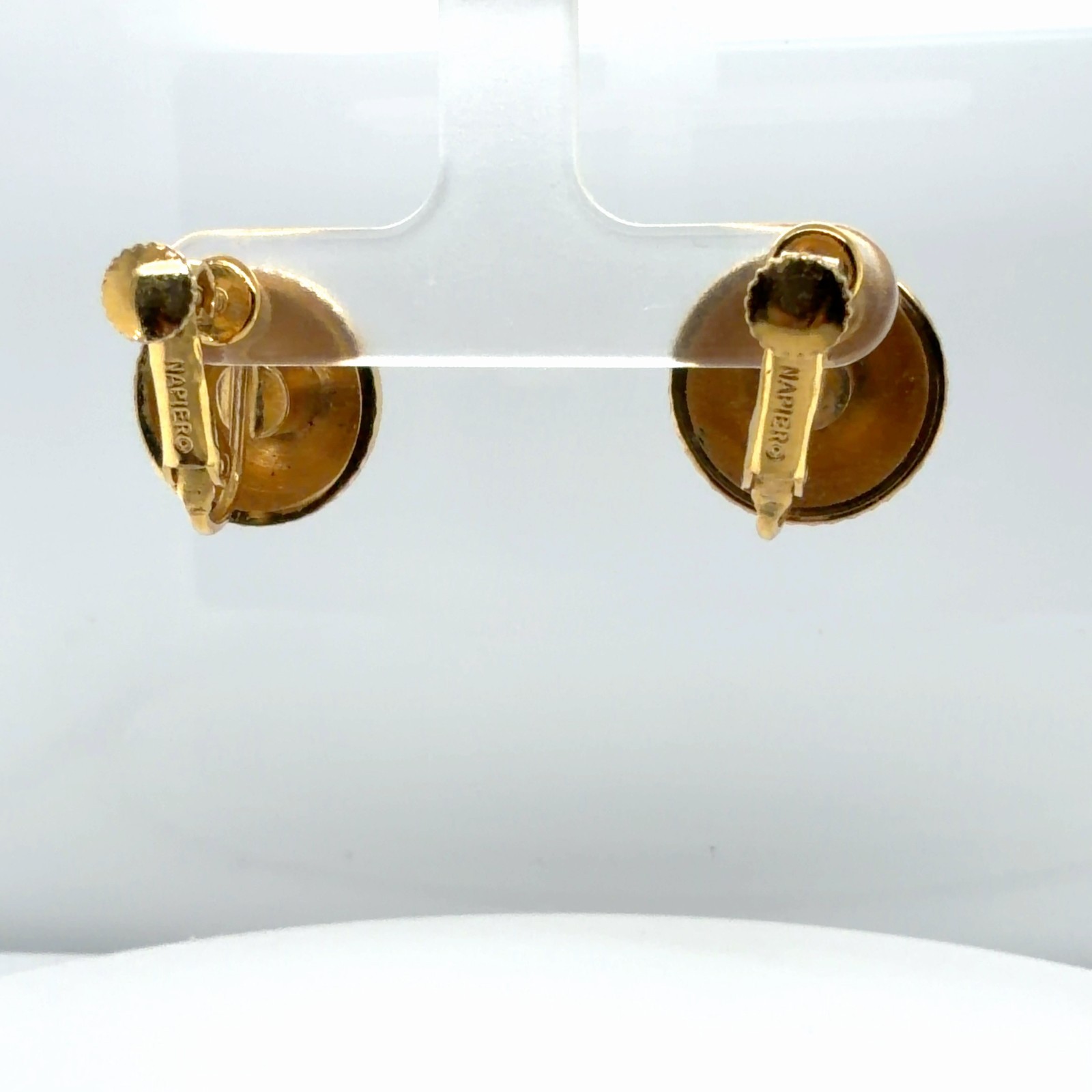 Vintage Napier Gold Tone 16mm Round Dome Adjustable Clip on Earrings