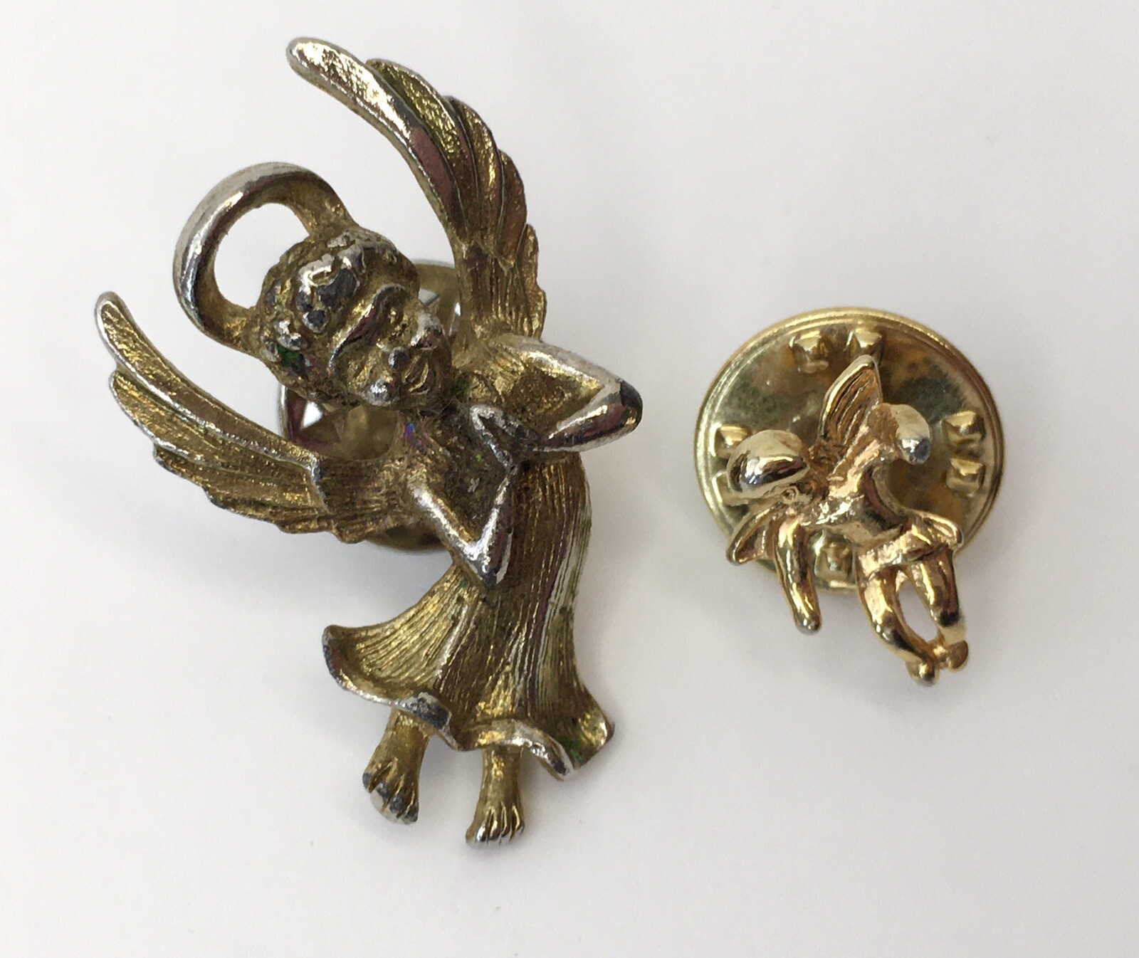 Guardian Angel Lapel Tack Pin Lot of 2 Gold Tone