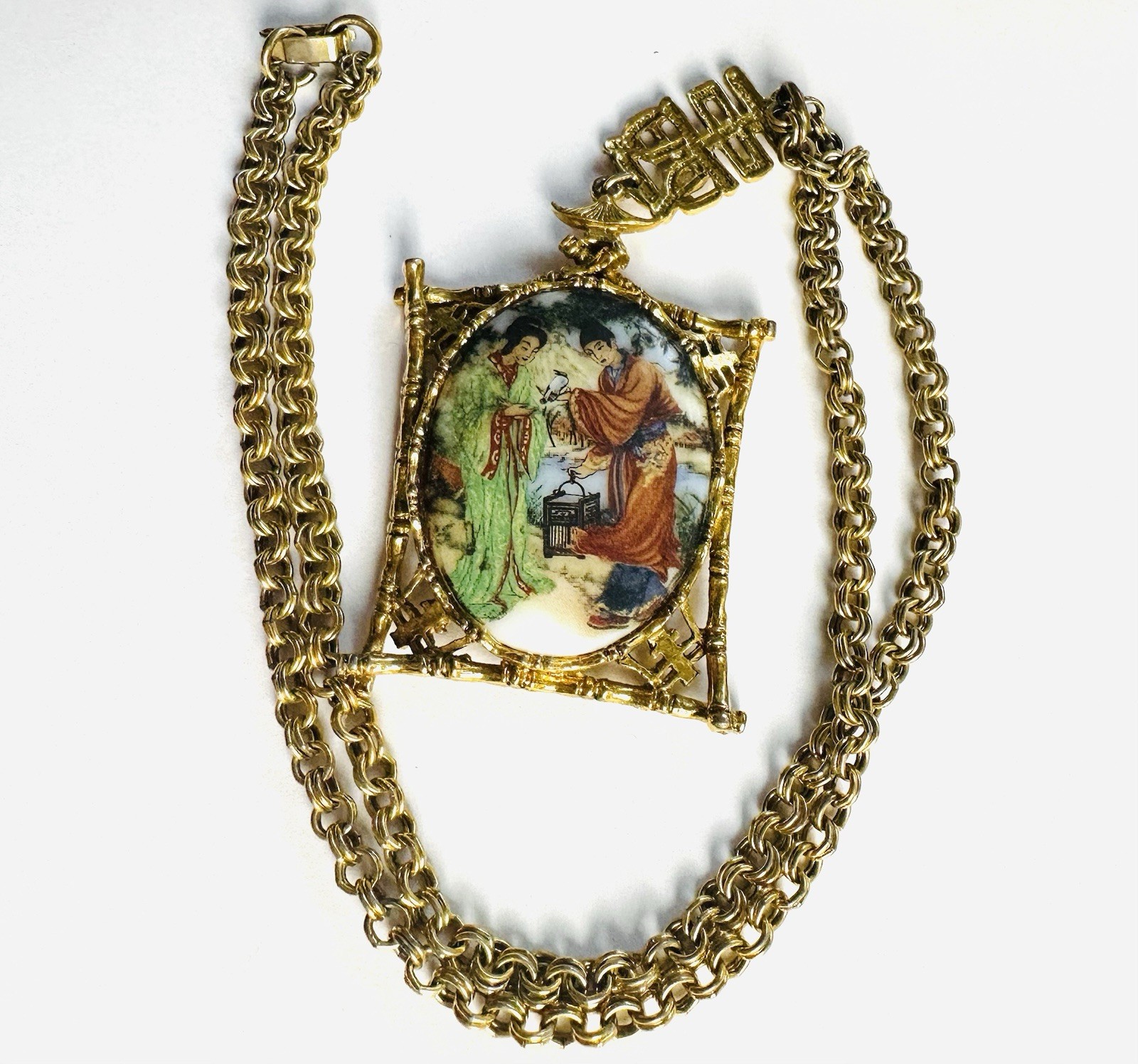 VTG Arthur Pepper ART Japanese Theme Porcelain Colorful Necklace Signed 20.5”