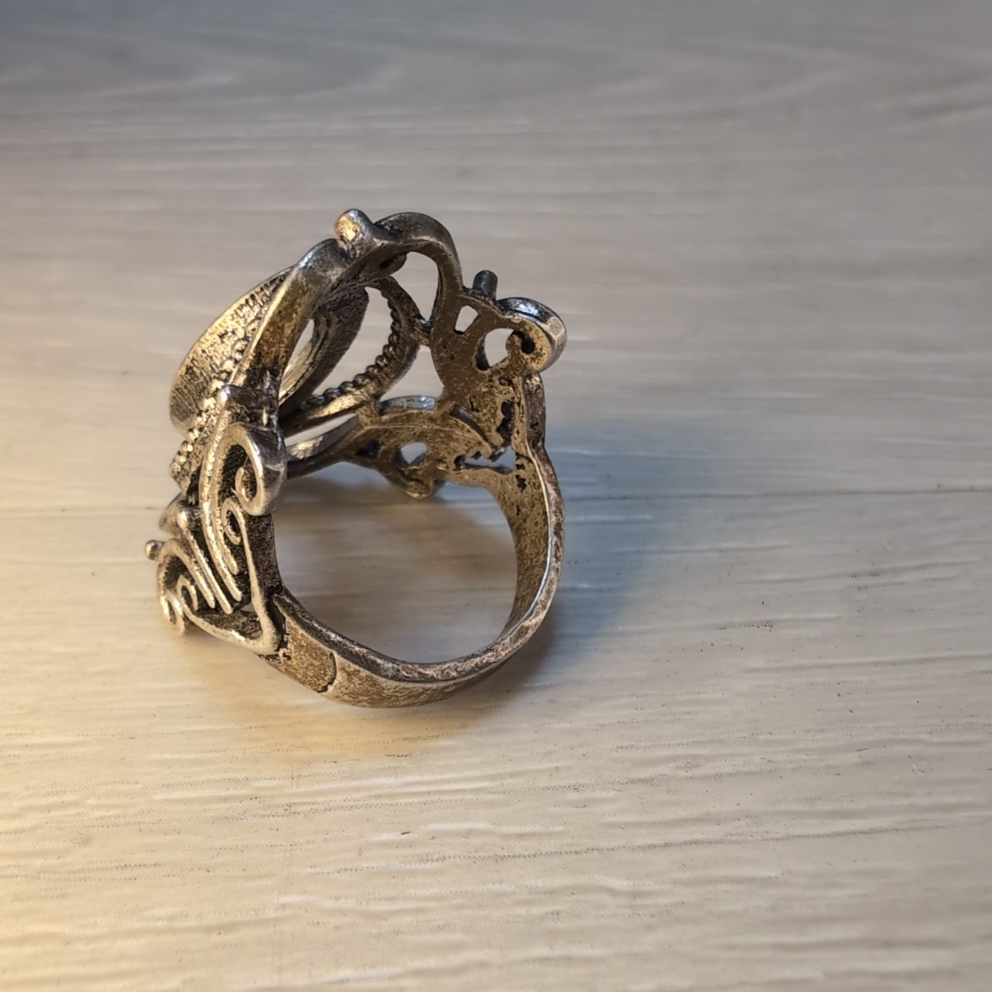Vintage .925 Sterling Silver Ring Elegant Victorian Scrollwork 7.5 No Stone 6.9g