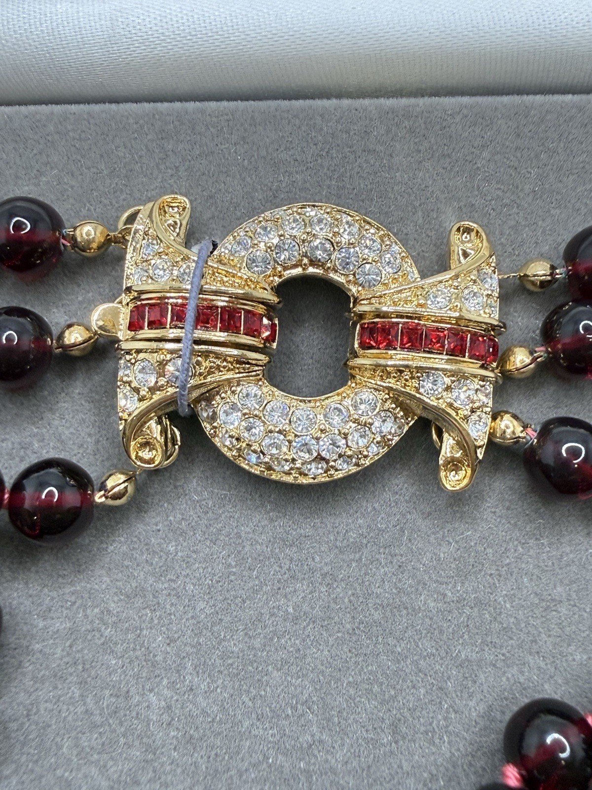 NOLAN MILLER Glamour Collection 3 Strand Bordeaux Glass Garnet Necklace 30”