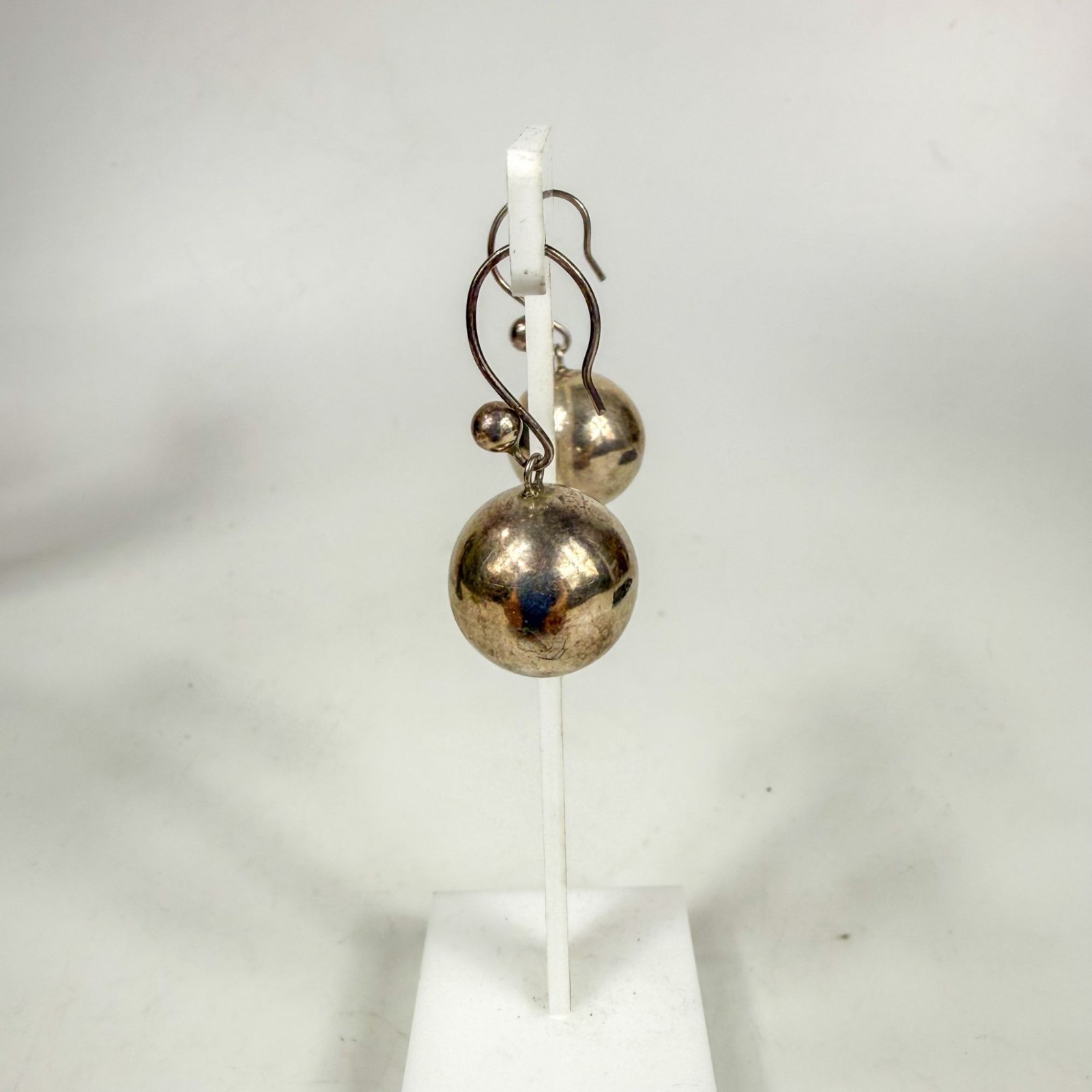 Vintage Sterling Silver Spheric Electroform Ball Dangle Shepherd Hook Pierced