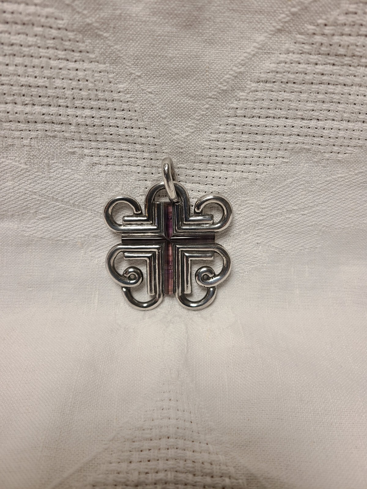 “AMETHYST WIRE CROSS”BY WILLIAM SPRATLING – SILVER PENDANT & NECKLACE -EXCELLENT