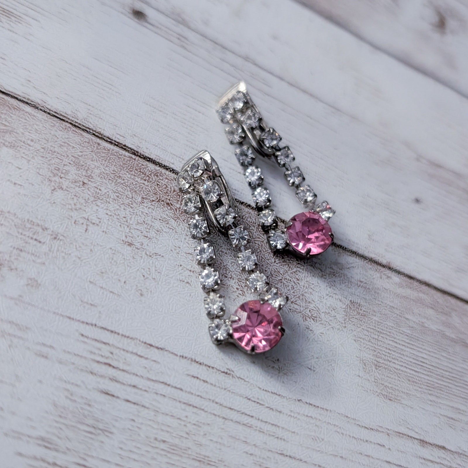 Vintage Clip On Earrings Pink & Clear Gem Dangle – Tarnish to Metal
