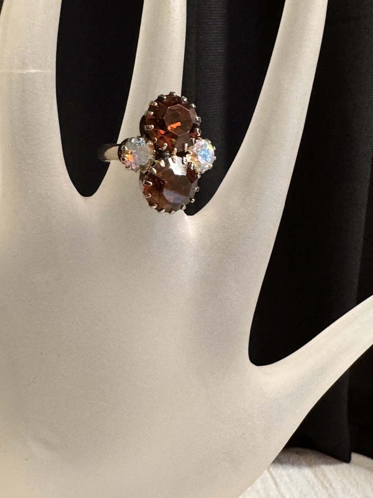 Vintage Cocktail Ring. 4 Rhinestones Topaz And Clear