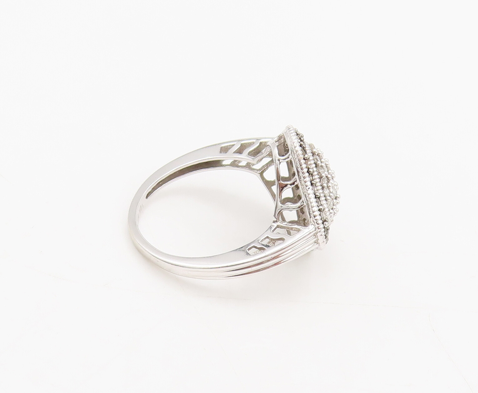 10K GOLD Vintage 1ct White & Champagne Diamonds White Gold Ring Sz 7 GR696