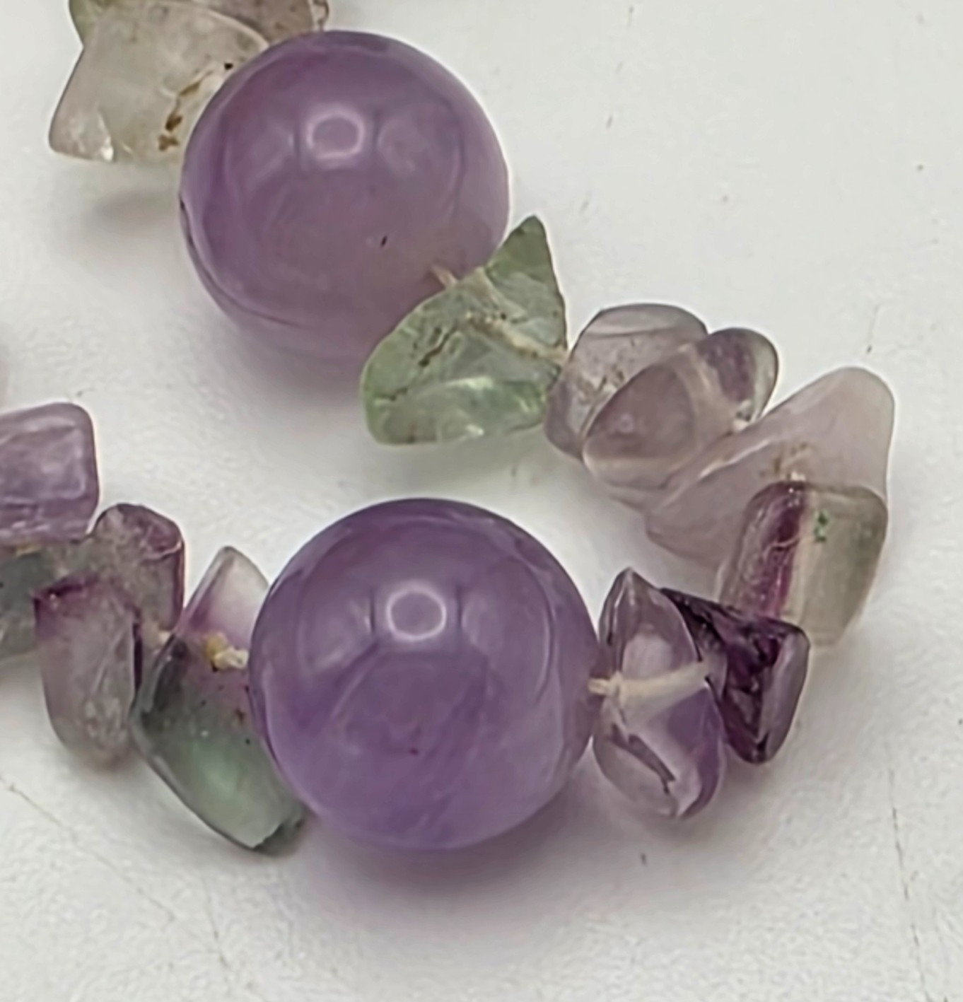 Sterling Amethyst Bead Necklace Clear Quartz Green Amethyst Chips 20″ Vintage