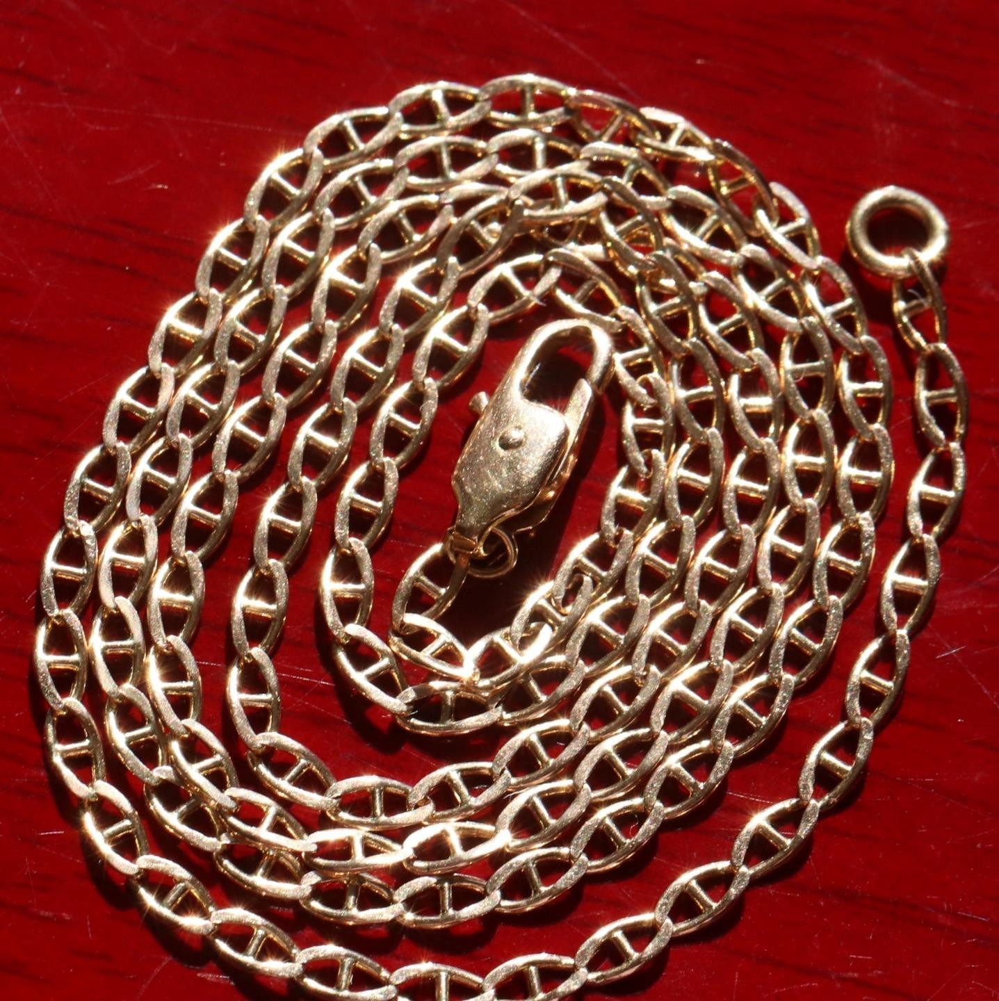 14k yellow gold necklace 18.75″ anchor / mariner link chain vintage 4.25gr N3642