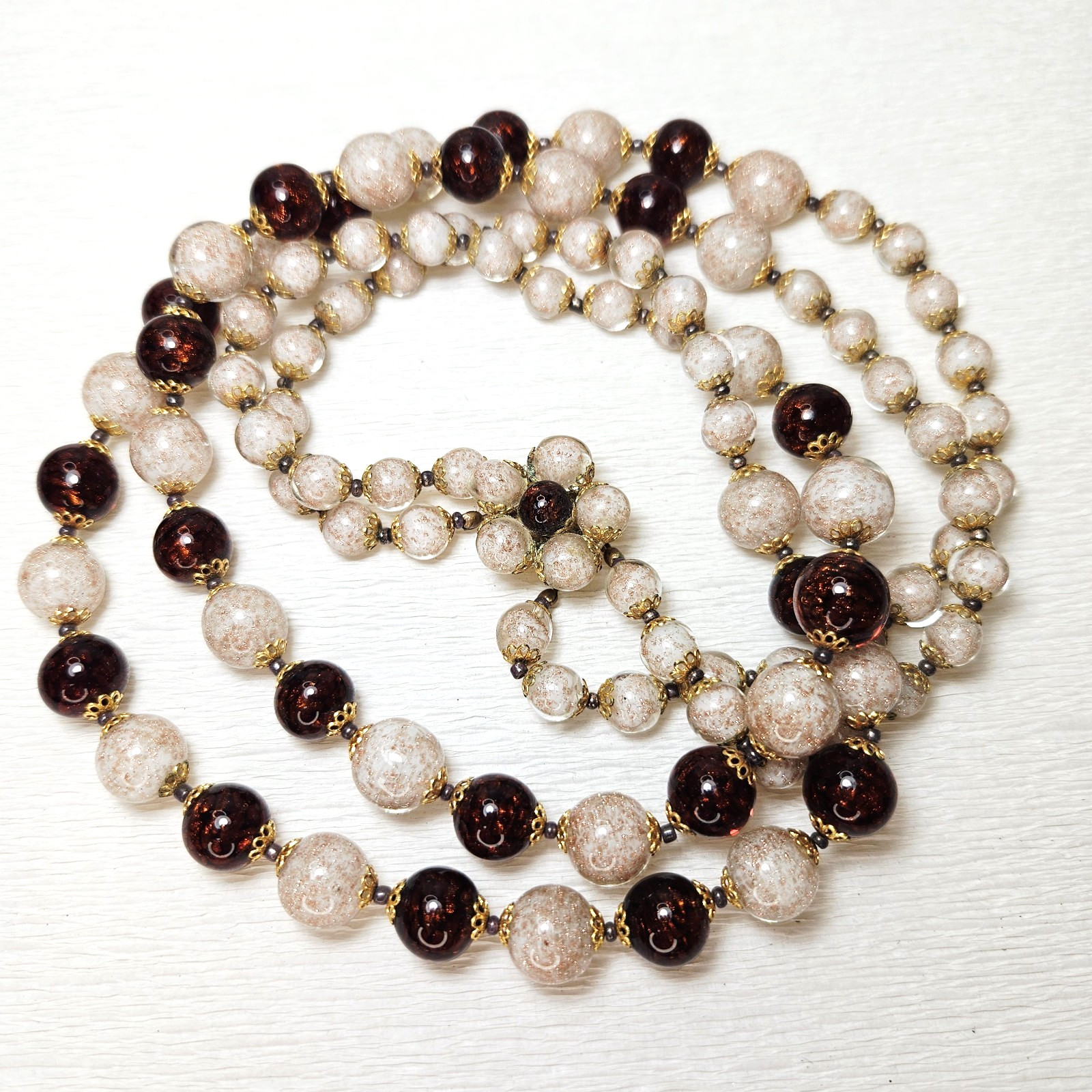 Venetian Sommerso Brown White Necklace Aventurine Glittery Matching Clasp