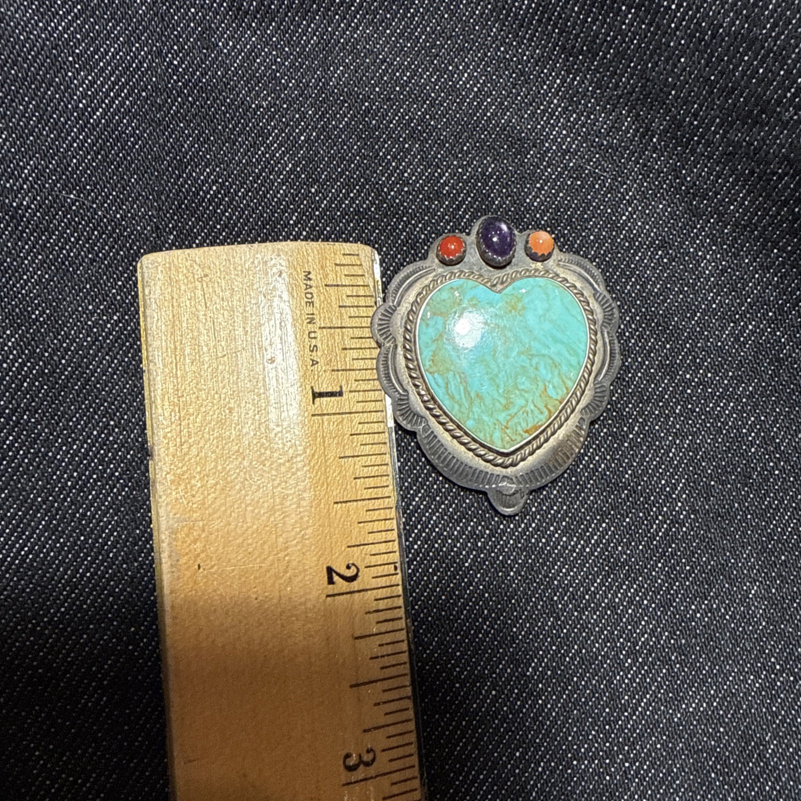 CM Gems Sterling Silver Turquoise Heart Removable Bail Pendant Brooch Spiny