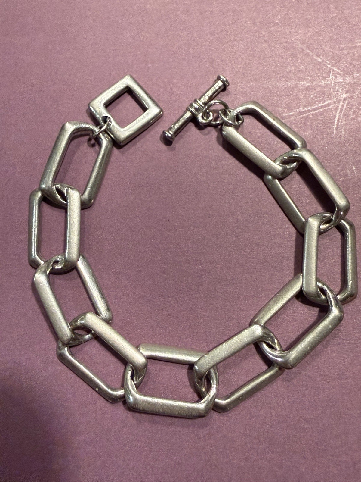 Unique Vintage Silver Large Link Bracelet / Toggle Closure / 7.5″ end to end